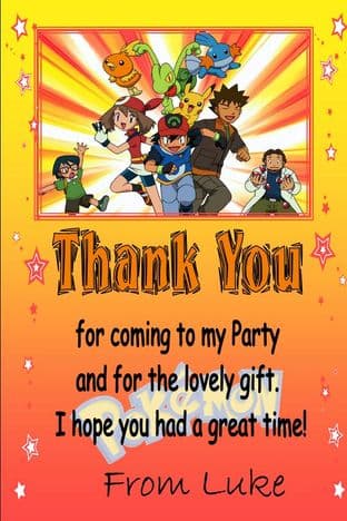 Personalised Pokemon Thank You Cards