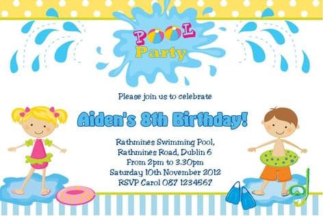 Personalised Pool Party Boy Invitations