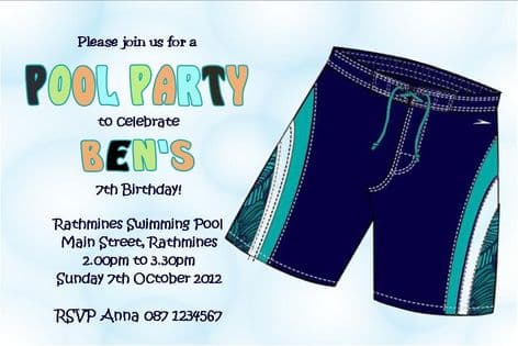 Personalised Pool Party Boy Invitations Design 2