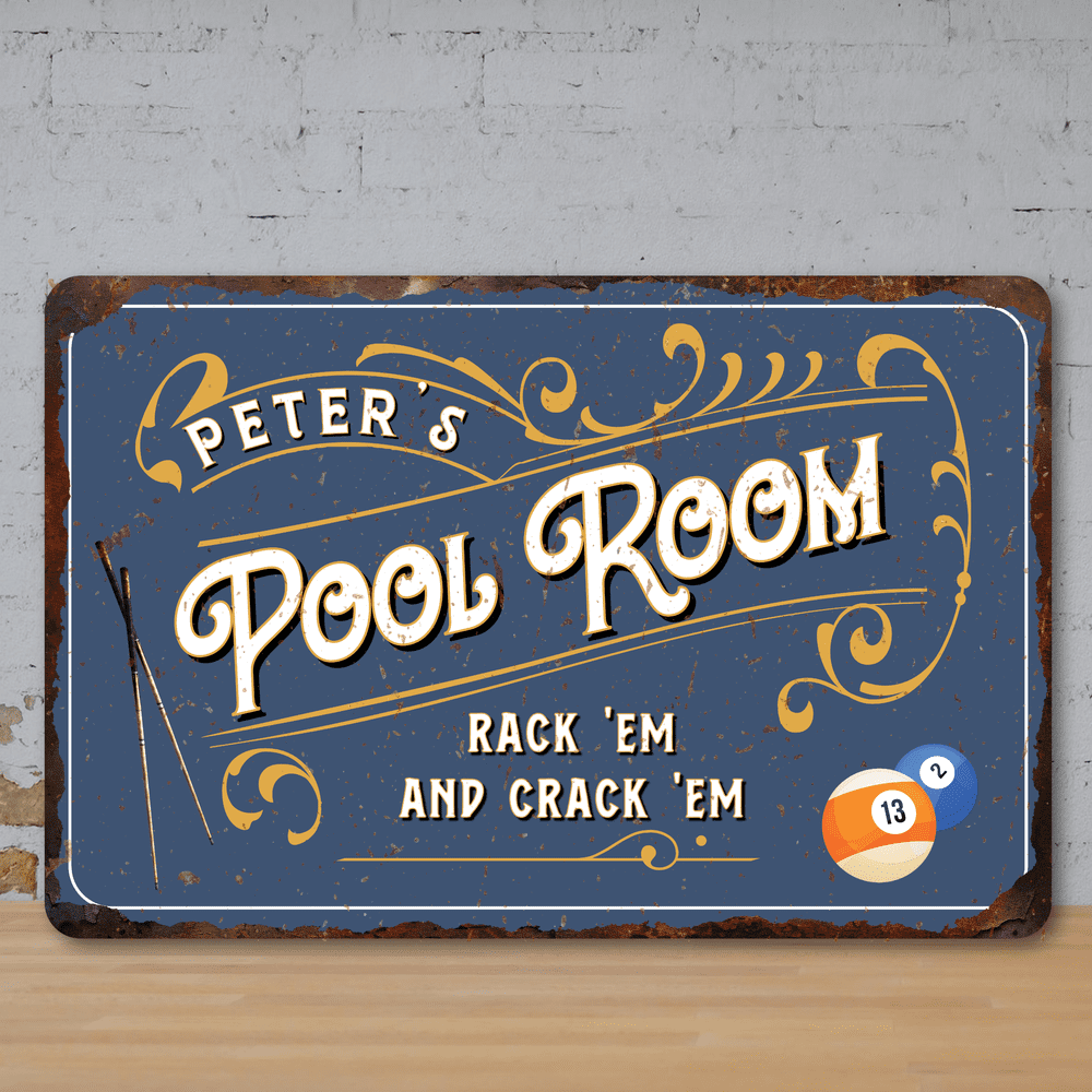 Personalised Pool Room Faux Rusted Vintage Style Metal Sign