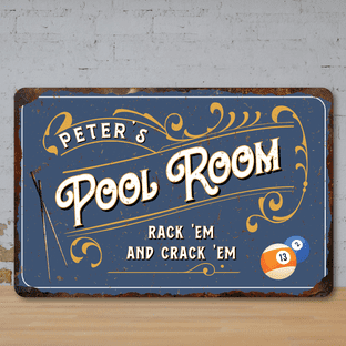 Personalised Pool Room Faux Rusted Vintage Style Metal Sign