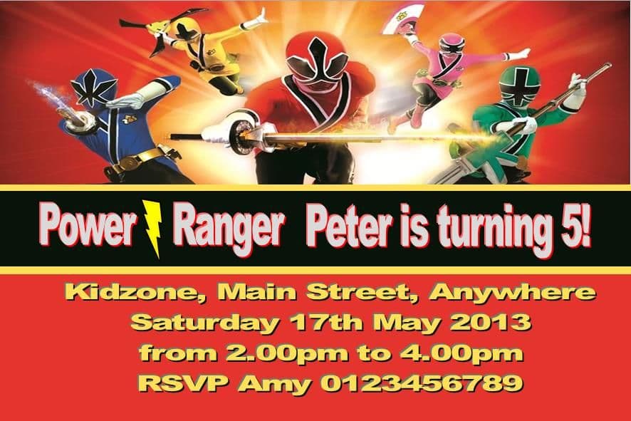 Personalised Power Rangers Invitations