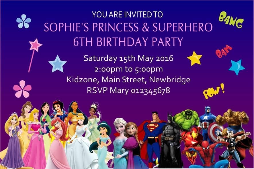 Personalised Princess & Superhero Invitations personalised-princess-superhero-invitations
