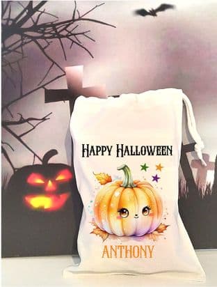 Personalised Pumpkin Drawstring Treat Bag
