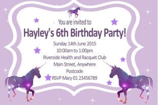 Personalised Purple Unicorn Invitations