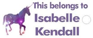 Personalised Purple Unicorn Keyring School Bag Name Tag