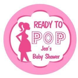 Personalised Ready to Pop Pink Baby Shower Party Stickers