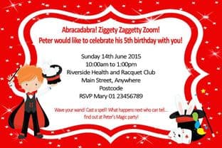 Personalised Red Hair Boy Magician Invitations