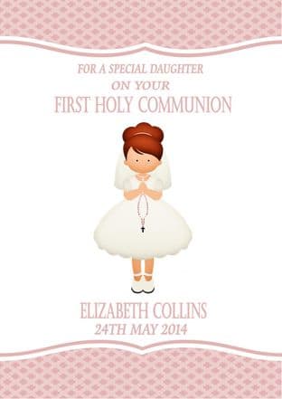 Personalised Red Hair Girl Communion Card 1
