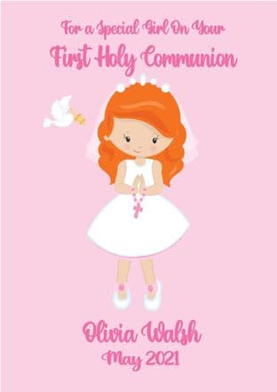 Personalised Red Hair Girl Communion Card 2