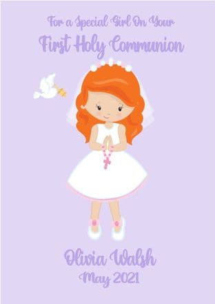 Personalised Red Hair Girl Communion Card 3