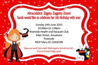 Personalised Red Hair Girl Magician Invitations