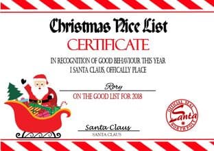 Personalised Red Stripe Santa's Nice List Certificate ONLY
