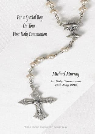 Personalised Rosary Beads Communion Card