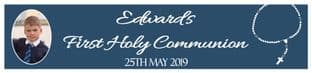 Personalised Rosary Beads Photo Blue Communion Banner