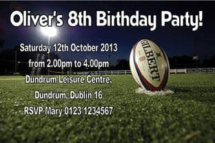 Personalised Rugby Theme Invitations