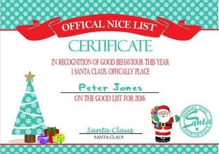 Personalised Santa's Nice List Certificate Design 2