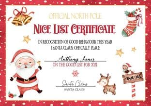 Personalised Santa's Nice List Certificate ONLY