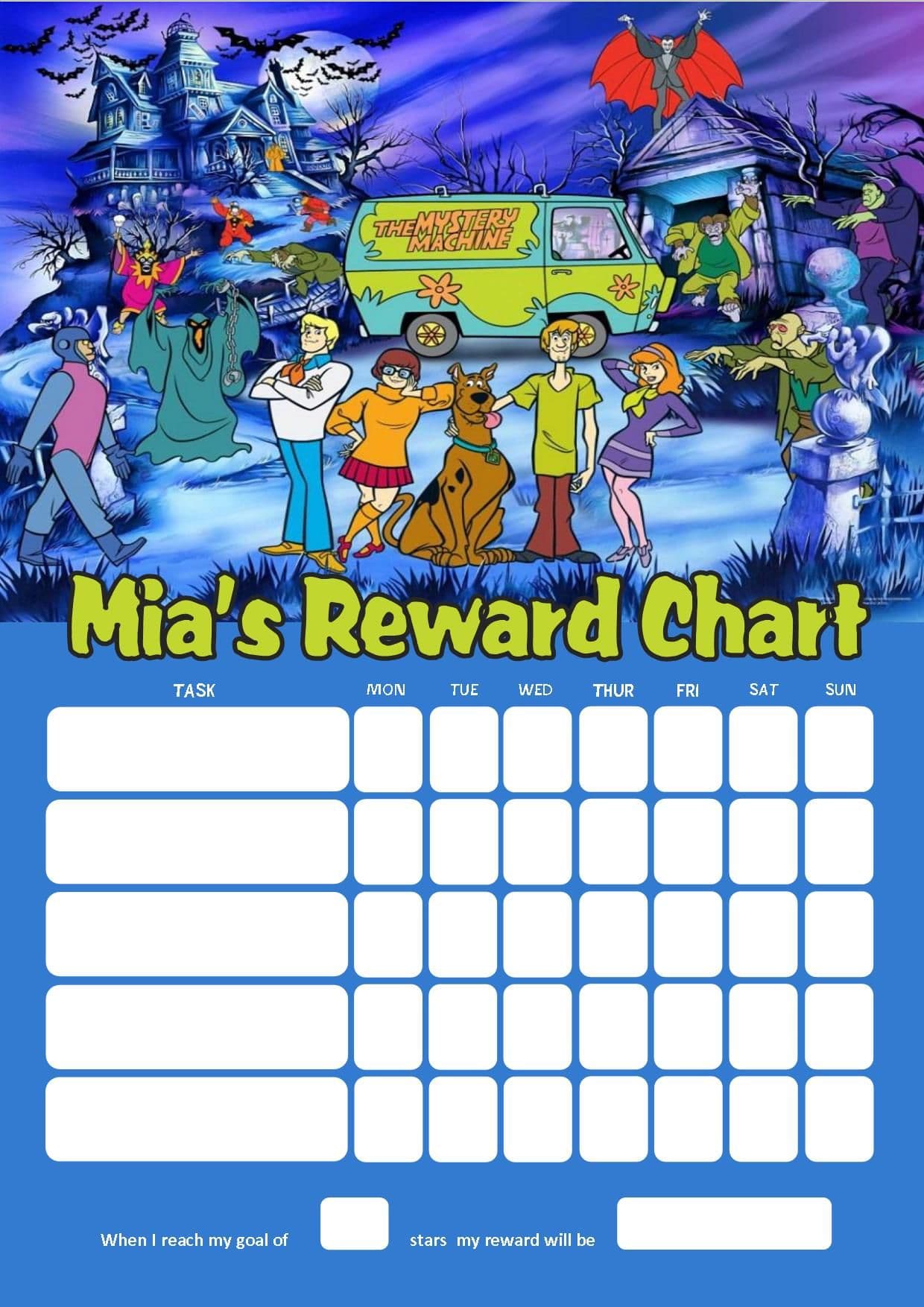 Personalised Scooby Doo Reward Chart adding photo option available