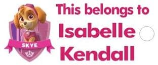 Personalised Skye Paw Patrol Keyring School Bag Name Tag