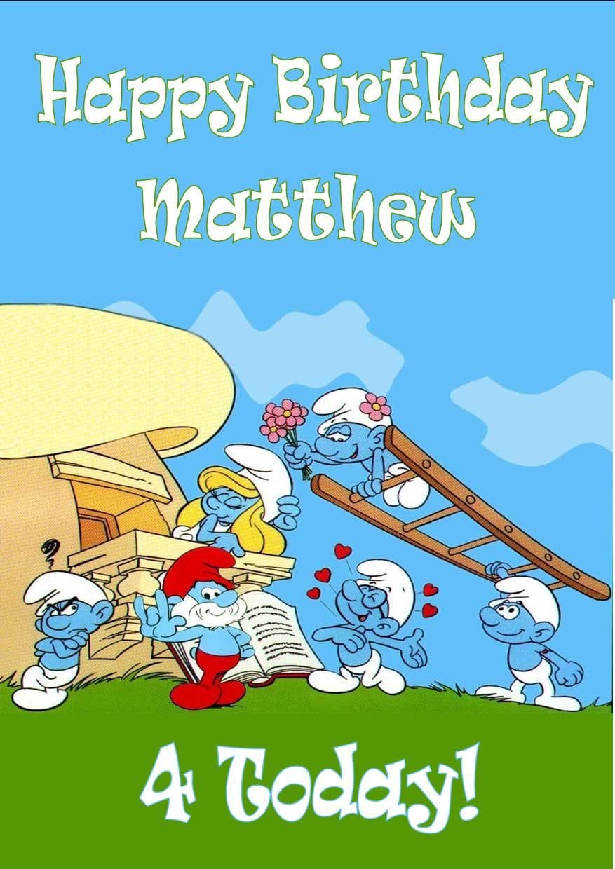 thumbnail interactive-video image 1 of Karmakards Personalised Smurfs Inspired Birthday Card – 2 Designs, Customisable, UK Made 1 of 2