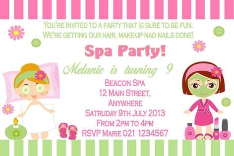 Personalised Spa Pamper Party Theme Invitation