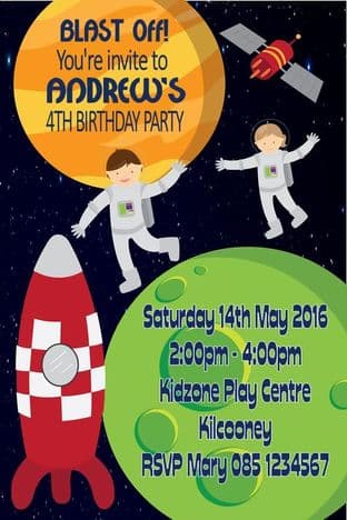 Personalised Space Astronaut Theme Invitations