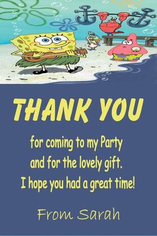 Personalised Spongebob Thank You Cards