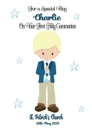 Personalised Star Blonde Hair Boy Communion Card