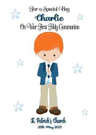 Personalised Star Red Hair Boy Communion Card