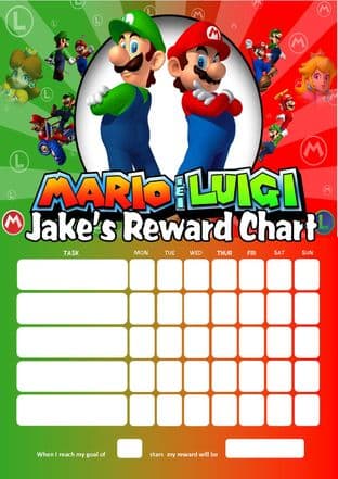 Personalised Super Mario and Luigi Reward Chart (adding photo option available)