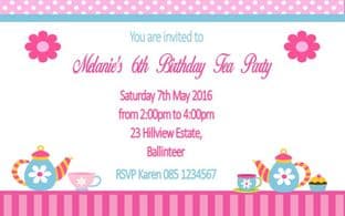 Personalised Tea Party Theme Invitations Design 1