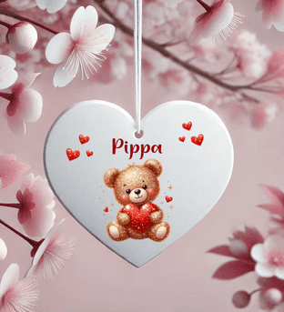 Personalised Teddy Name Acrylic Heart