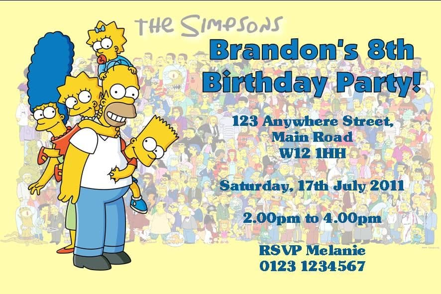 Personalised The Simpsons Invitations Design 1