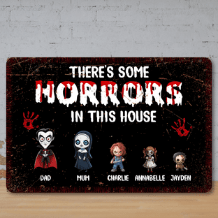Personalised There's Horrors in this House Halloween Metal Sign
