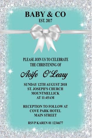 Personalised Tiffanys Stlye Christening Invitation