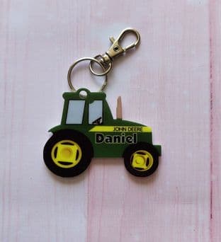 Personalised Tractor GREEN Keyring School Bag Name Tag