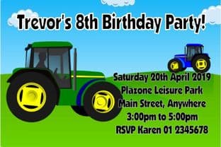 Personalised TractorTheme Invitations