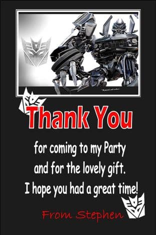 Personalised Transformers Thank You Cards