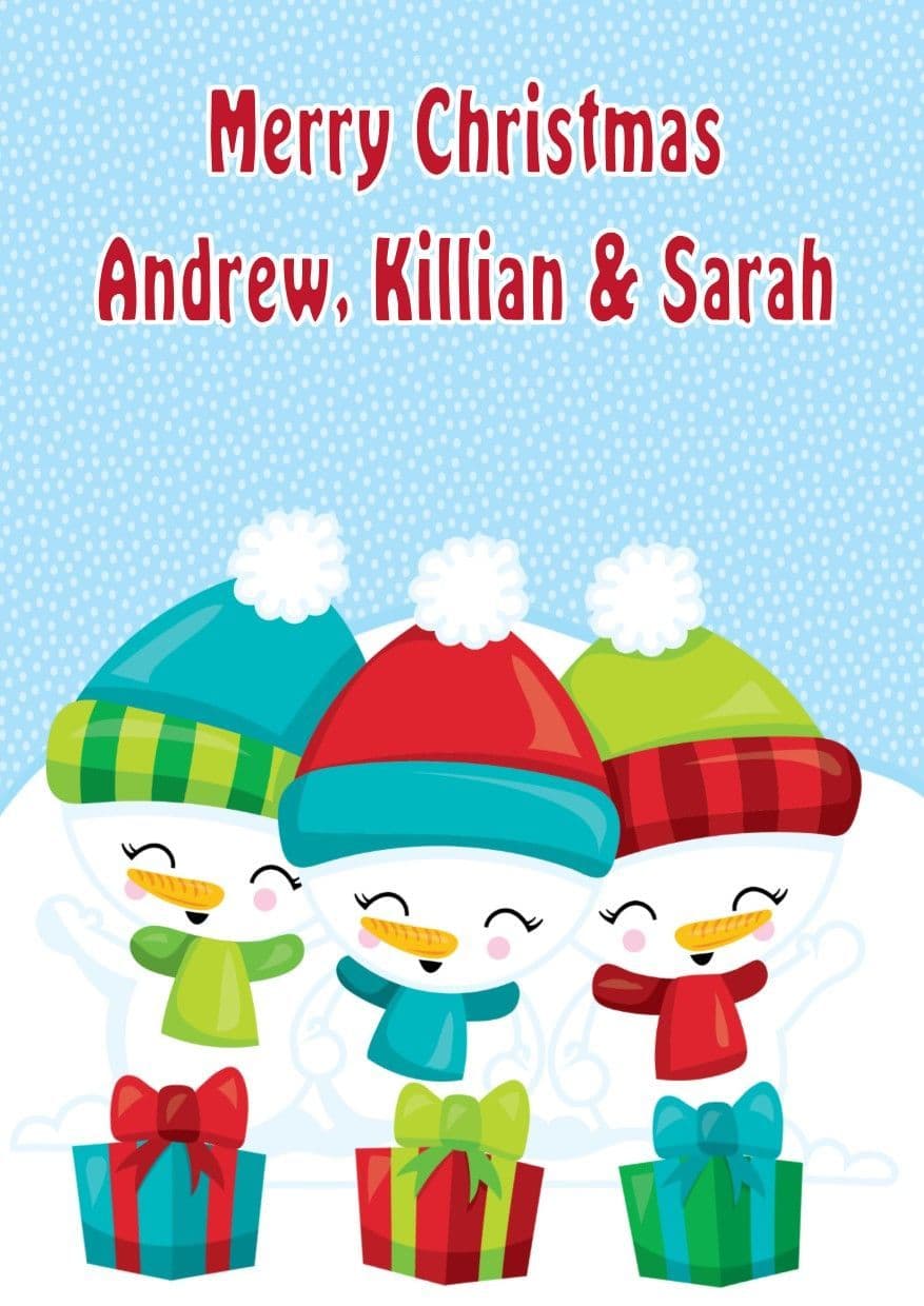 Personalised Triplets Snowman Christmas Card