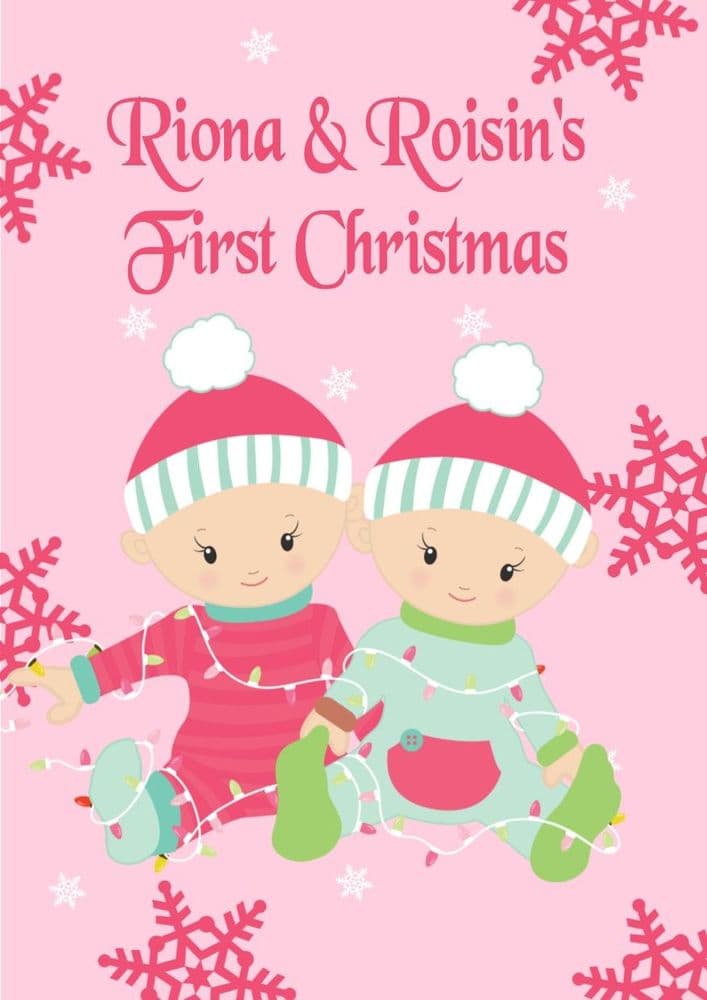 Personalised Twin Baby Girls First Christmas Card