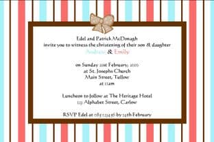 Personalised Twins Christening Invitations Design 1
