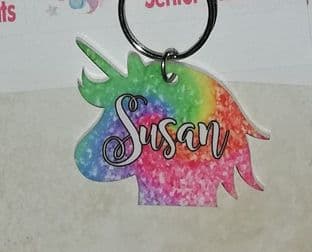 Personalised Unicorn Keyring School Bag Name Tag
