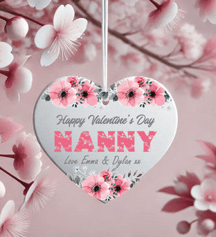 Personalised Valentine Name Floral Acrylic Heart