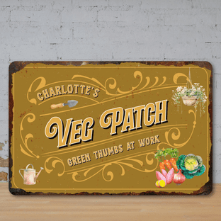Personalised Veg Patch Faux Rusted Vintage Style Metal Sign
