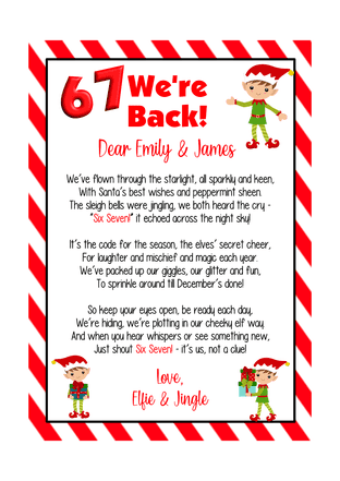 Personalised We're Back Elf SIX SEVEN letter
