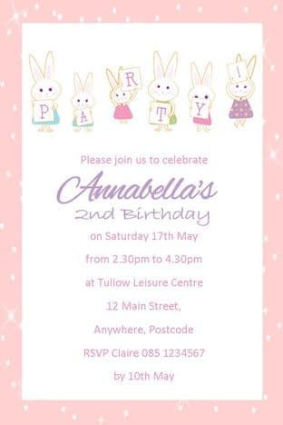 Personalised White Bunny Rabbits Invitation