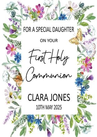 Personalised Wild Flowers Border Communion Card