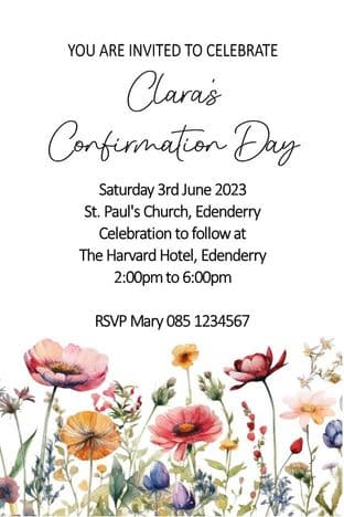 Personalised Wild Flowers Confirmation Invitations