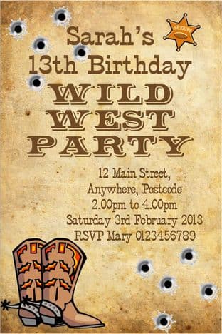 Personalised Wild West / Cowboy Theme Invitations